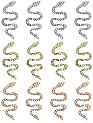 minkissy 3D Schlange Nail Art Charms: Strass Nail Art Charms 12 Stücke Gold Silber Gold Nail Kunst Diamant Stummel Schlange Welle Nagel Schmuck Edelsteine für Diy Frauen Mädchen