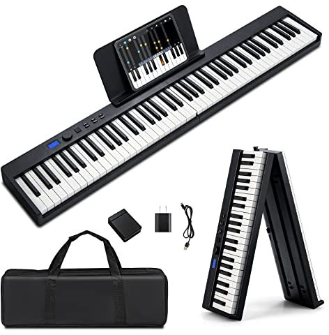 COSTWAY 88-Key Foldable Digital Piano Keyboard, Full Size Semi-Weighted Keyboards with MIDI, Split Function, Sustain Pedal & Carrying Bag, Portable Electric Pianos for Beginner, Kids, Adult (Black)