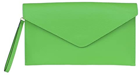 Girly Handbags Pochette da donna in vera pelle italiana, Verde lime
