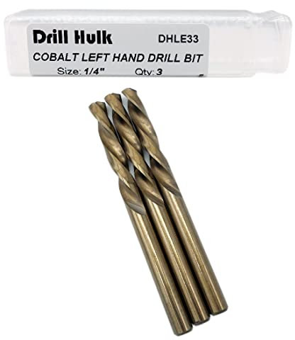 1/4-Inch Cobalt Steel M35 Left Hand Drill Bit for Removing Damaged Bolts and Screws, Pack of 3