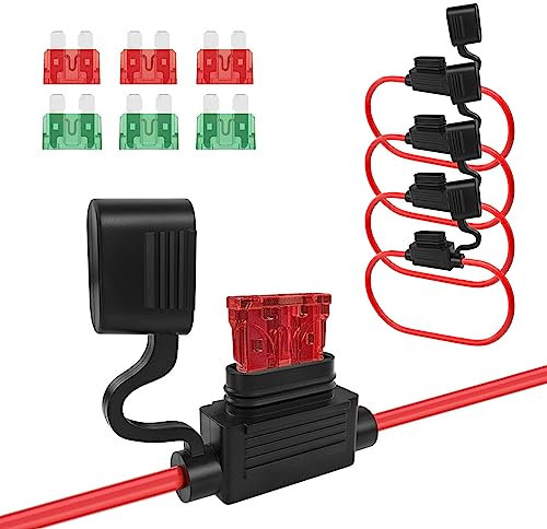 AUKENIEN Porte Fusible 10 12 14 16 AWG Porte Fusibles Lame Enfichable Etanche avec Ligne avec 30A 40A Standard Moyen Fusible Automobile pour Auto Voiture Camping Car Moto Camion Truck (10 Pièces)