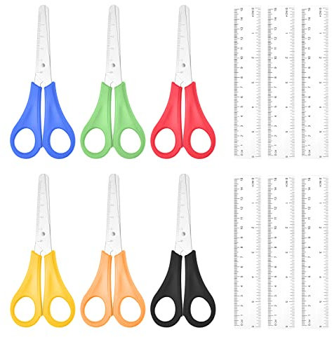 Vicloon Kinder Sicherheit Schere, 6 Stück Kinderschere mit Skala, mit 6 Stück Lineal, Handgefertigte Schere Vorschule Ausbildung Schere, für Sammelalbum Kunst DIY Handwerk Kinder