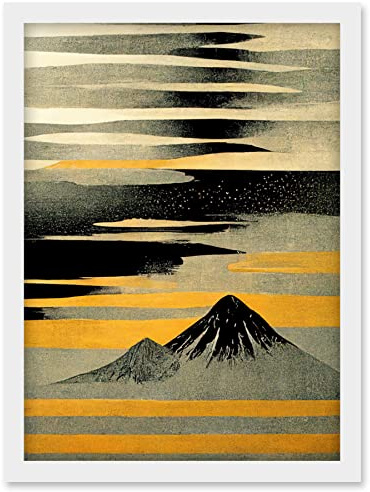 Wee Blue Coo Modern Simple Mount Fuji Painting in Silver Grey Black Gold Artwork Framed Wall Art Print A4