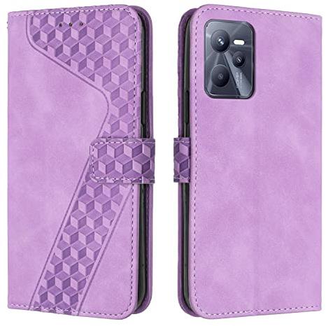 OKZone Kompatibel mit Realme C35 Hülle, PU Leder Handyhülle Tasche Wallet Schutzhülle Realme C35, Flip Cover Klappbar Stoßfeste Brieftasche Etui mit Magnet Kartenfach TPU Lederhülle (Violett)