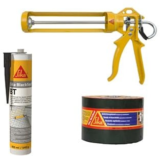 SIKA Kit Couverture tuile Bande d'étanchéité bitumineuse 100mm x 3m - Mastic-Colle Construction 300ml Noir - Pistolet Manuel pour Cartouches
