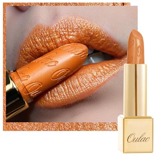 OULAC Metallic Shine Glitter Lipstick, Orange Gold High Impact Lipcolor, Lightweight Soft and Ultra Hydrating, Long Lasting, Vegan & Cruelty-Free, Full-Coverage Lip Color 4.3 g/0.15 Persimmons(19)