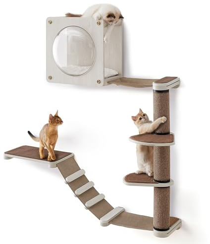Feandrea Clickat Oasis - Katzenwandmöbel 5er Set Katzenwandregal Wandregal Katzenhängematte Kratzbaum Höhle Extrem Schnelle Montage Unbegrenzte Erweiterbarkeit Austauschbares Modul und Teile