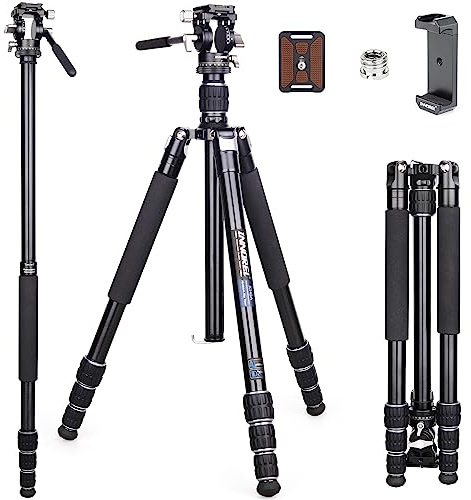 INNOREL RT45A + H10 Professionelles Kamerastativ 6061 Aluminiumlegierung, kompakt, tragbar, für DSLR-Kamera, Camcorder, Kamera, Ständer mit Mini-Flüssigkeit, Video-Kopfhörer, Telefonclip