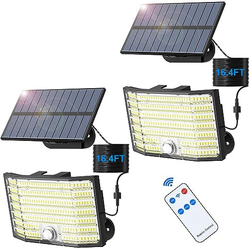 Solarlampen für Außen, 226 LED Solarleuchten Aussen mit Bewegungsmelder, 3 Modi Solar Strahler IP65 Wasserdichte, 180° Beleuchtungswinkel Solar Wandleuchte für Garten Garage mit 5m Kabel【2 Stück】