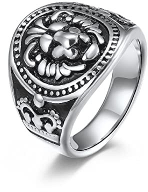 Löwenkopf-Siegelring, Nordischer Wikinger-Löwenkopf-Ring für Männer, Punk-Löwenkopf-Ring Felsen-Löwen-Tier-Schmuck, Gotisch-Löwenkronen-Ring Hip-Hop-Löwenkronen-Ring Brüllender Löwen-Ring (18.1)