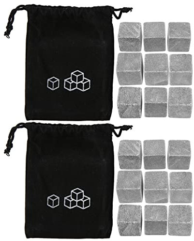 Lot de 2 18 Pierres à Whisky en Marbre, Boules de Glaçons Réutilisables, Refroidisseur de Vin avec Sac de Rangement, Boules de Refroidissement pour Boissons, Bar, Bière, Cadeau pour Homme.