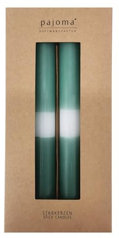 Stabkerzen 4 Stück - Grün-Weiß-Grün | Höhe 21 cm ø 2.1 cm - Brenndauer 5 Stunden | 3 farbige Spitzenkerzen - Premium Qualität | pajoma®