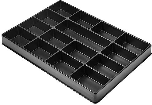 TOOLCRAFT Einlegeboden | Werkzeugwagen Zubehör | Fachbox 15 Fächer | Werkzeugwagen | Werkzeugsortiment Box | Schwarz | Material: PS | Maße: 557 x 390 x 51 mm | Lager-Regal für Werkstatt
