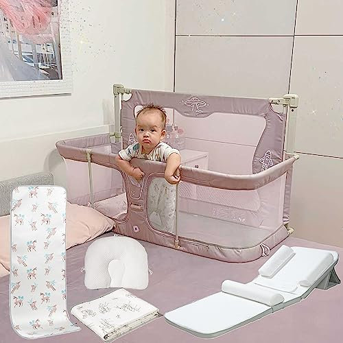 3 In 1 Beistellbett Baby,bett Für Baby, Beistellbett Baby Boxspringbett,bett Baby,baby Laufstall, Reisebett Baby Mit Matratze, Mit Mückennetz, Sommerlicher Kühlmatte, Wickelunterlage Und Formkissen (