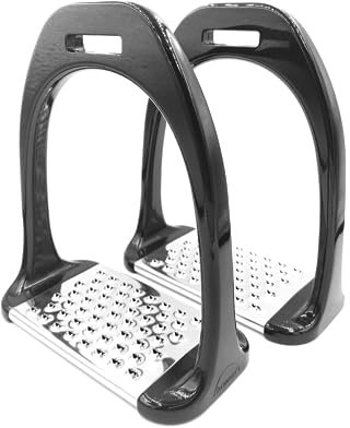JA Horse Aluminium Steigbügel Pferd Reiten Balance rutschfeste Einlagen stabile schwarz rot blau Kohlefaser Muster (Schwarz)