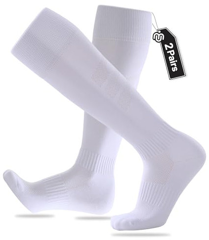 CLOSEMATE 2 Paar Lange Fußball Socken Herren Fußballsocken Kompressionsstrümpfe Kompressionssocken Stützstrümpfe Fußball Stutzen Laufsocken Sportsocken für Fussball Training 47-50 2Weiß XL