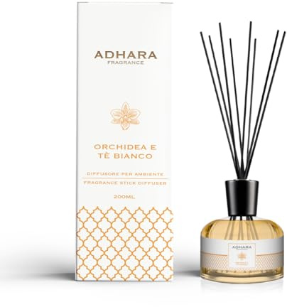 AURA LUXURY COLLECTION ADHARA FRAGRANCE Living Diffuser Raumduft 200 ml Duft Orchidee und Weißer Tee mit Holzstäbchen im Lieferumfang enthalten (Orchidee und Weißer Tee)