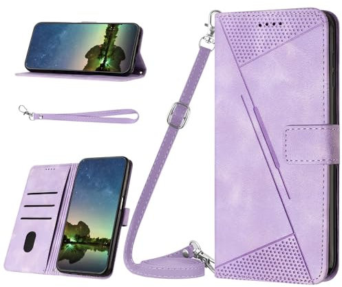 Cover a Libro per Oppo A94/F19 Pro/F19 Pro Plus/A95 5G/Reno5Z/Reno6Z 5G/Reno5F/Reno5 Lite con Cordino,Custodia in Pelle Magnetica Portafoglio,TPU Antiurto,Funzione Supporto Slot Schede,Viola