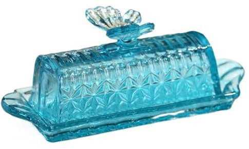 Mantequillera Plato de mantequilla de cristal con forma de mariposa, colorido, Vintage, for aperitivos, queso, postre con tapa, contenedor for mantequilla, caja de almacenamiento Recipiente para Mante
