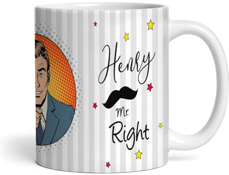 Mr Right Retro Man Pointing Finger Tea Coffee Cup Custom Gift Personalised Mug |Personalised Mug for Him | Coffee Mug | Tea Mug | Personalised Mug | Christmas| Anniversary Present | Wedding Day Gift