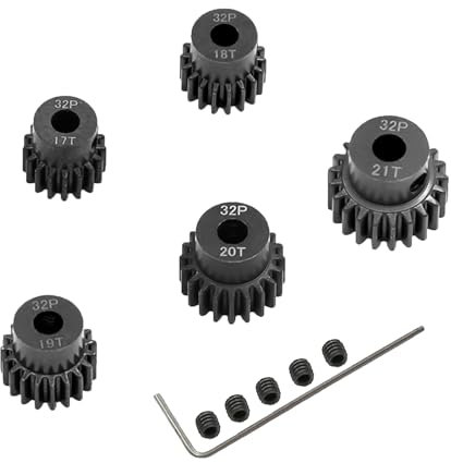 5-Pack Schwarze Stahl Metall 5mm Ritzel Motor Zahnradsätze 17T 18T 19T 20T 21T Kompatibel mit HPI Kyosho Losi Axial Tamiya 1/8 1/10 RC Car Monster Truck Buggy