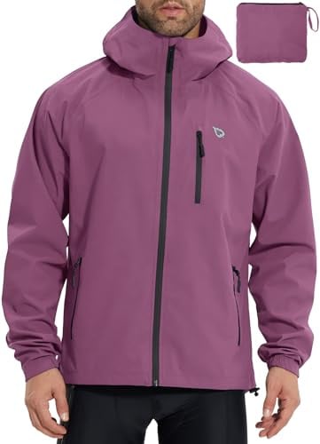 baleaf Herren Fahrradjacke Regenjacke Wasserdicht Windbreaker mit Kapuze 10000mm H2O Wasserdicht Laufjacke Atmungsaktiv Wanderjacke Neu Style Rosa M