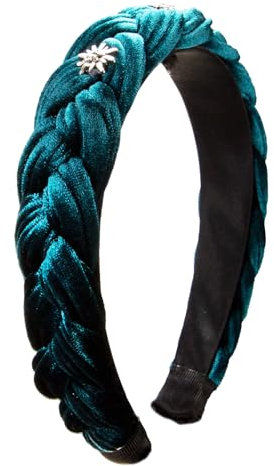 Alpenflüstern Trachten-Haarreif Samt Flechtoptik & Strass-Edelweiß - Damen Haarschmuck rutschfest, Haarband geflochten fürs Dirndl (petrol) ADV129