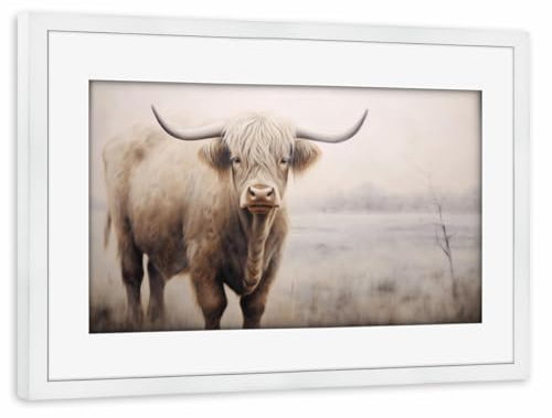 artboxONE Poster mit Rahmen weiß 75x50 cm Soft Scottish Highland Cow von Carina - gerahmtes Poster