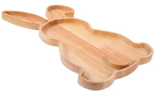 Amosfun Easter Bunny Plates Rabbit Shaped Wooden Serving Tray Cheese Board Charcuterie Boards Food Snack Plate Easter Serving Platter for Snacks Cookies Fruits