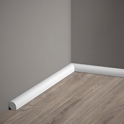 Decoration - Battiscopa Bianco in Polimeri Duri (Misure 200x1,8x1,8 cm) Zoccolo Facile da Installare su Muro e Pareti, Verniciabile e Resistente all'Umidità, Profilo Cucina (200x1,8x1,8 cm)