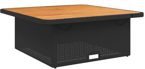 vidaXL Gartentisch, Outdoor Tisch mit Verstellbarer Tischplatte, Couchtisch mit Stahlrahmen, Esstisch Gartenmöbel, Schwarz Poly Rattan Akazienholz