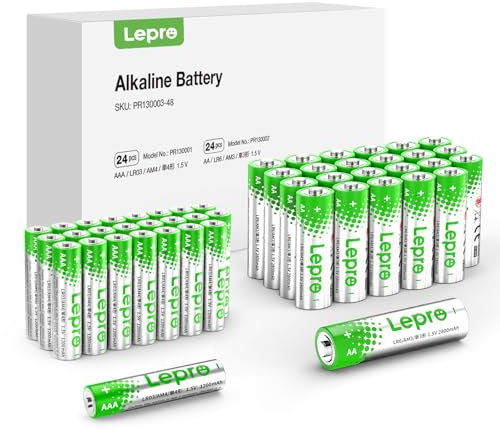 Lepro Batterie Alcaline AA+AAA, Confezione da 48 Batterie (24AA+24AAA) 1,5 Volt 1200+2800 mAh LR03+LR06 MN2400, Energia a Lunga Durata, Anti-Perdite, Ideali per Dispositivi di Uso Quotidiano