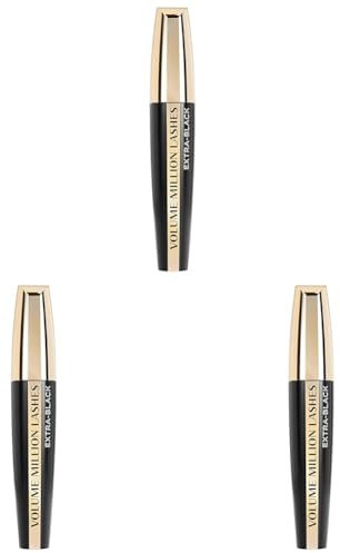 L'Oréal Paris Mascara, Deep Black Mascara für extra Definition und extra Volumen, Volume Million Lashes, No. 00 Extra Black, 1 x 9,2 ml (Packung mit 3)