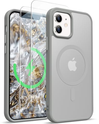 ORETECH für iPhone 12 Hülle mit 2 Stück Schutzfolie, Magnetische Durchscheinende Matt Handyhülle iPhone 12 Kompatibel mit Mag-Safe,Magnetisch Hülle für iPhone 12/12 Pro Grau