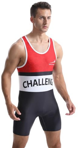 Viisendy Pro Einteiliger Wrestling-Gewichtheber-Sportanzug für Herren Schwarz Rot XL