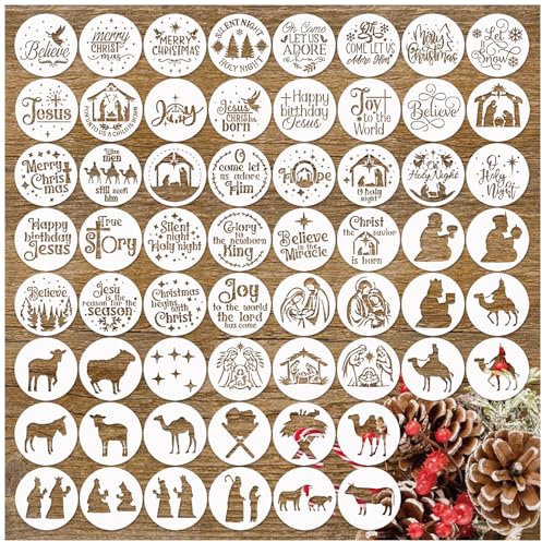 Small Christmas Nativity Stencils for Painting on Wood Reusable Nativity Scene Paint Merry Christmas Stencils for Door Hanger Home Crafts Canvas Wall Holiday (60 3in Nativity)