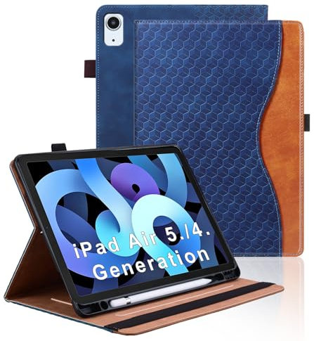 Vkooer Funda para iPad de 10ª generación, modelo 2022 de 10.9 pulgadas, con soporte para lápices, funda de piel tipo libro con soporte multiángulo de apagado y encendido automático, azul oscuro