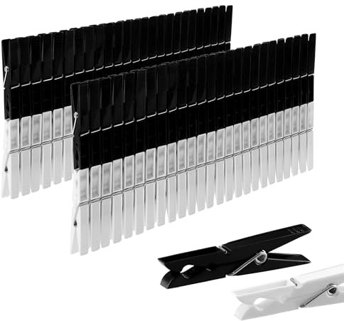 100 x Wäscheklammern stabil aus Kunststoff VonBueren | schwarz und weiß | aus 100% recyceltem Material | Made in EU | Plastik Wäscheklammer