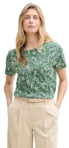 TOM TAILOR Damen 1045534 T-Shirt, 37367 - Multicolor Green Dot Structure, L EU