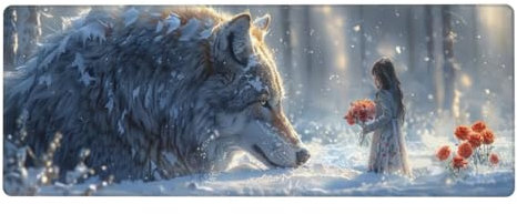Tapis de Souris Fille-loup 1000 x 500 x 3mm Tapis de Souris XXL Wolf Tapis de Souris Game à Bords Cousus,Grand Tapis de Bureau sous Main avec Base en Caoutchouc antidérapante pour Gaming Accessoire