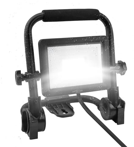 ANSMANN LED Baustrahler, mit Kabel und Schutzkontaktstecker, robust & sehr hell bis zu 2200 Lumen, Arbeitsstrahler mit farbechter Wiedergabe, Schwarz