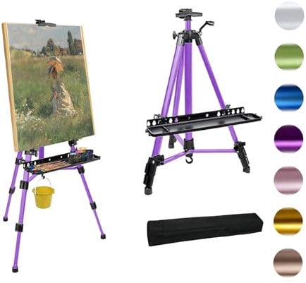 Höhenverstellbare Staffelei 57-157cm, Staffelei Aluminium,Künstler Staffelei,Stativ zum Malen und Ausstellen mit einer Tragetasche und Farbwanne für Kunstmalerei und Werbung-Lila