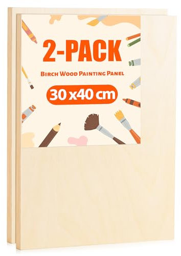 ROWOOD Lot de 2 toiles en bois de bouleau brut pour peinture, 30 x 40 cm, panneaux de peinture vierges pour peinture à l'huile, acrylique, couler le bois