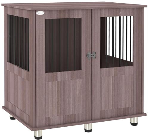 PawHut Dog Crate Furniture End Table, Pet Kennel for Small and Medium Dogs with Magnetic Door, Purple, 85 x 55 x 75 cm