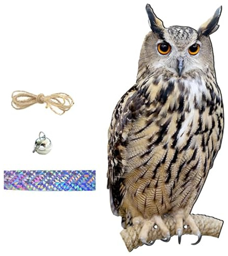 Hängende Eule Vogelabwehr, Eule Vogelscheuche Deko Rotierende Eulenattrappe Mit Glocke Realistisches Windspiel Für Garten Und Balkon Effektive Vogelvertreibung Und Gartendekoration