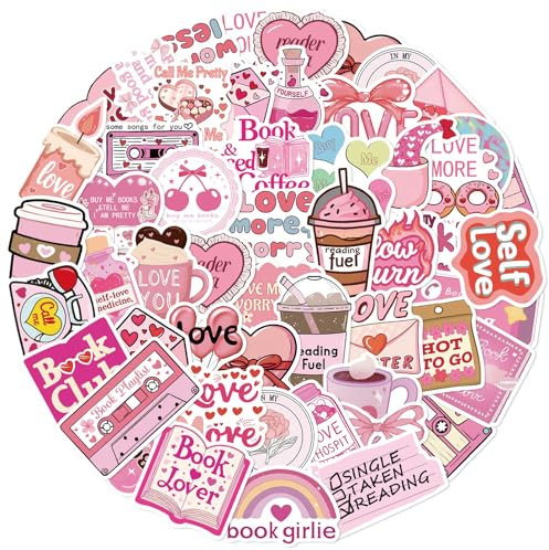 Kabwea 50 Stück Sommerliche Rosa Lover Graffiti Aufkleber, Bookish Sticker,Sticker Aesthetic