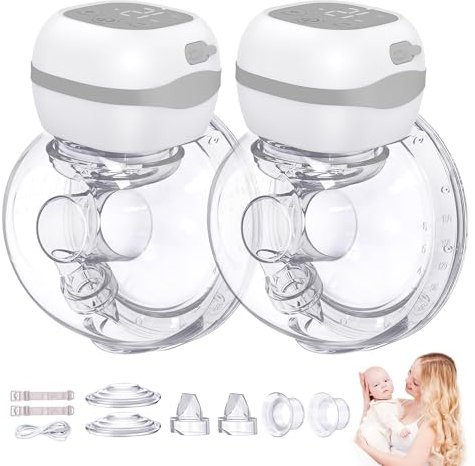 Jheppbay Double Electric Breast Pump Wearable, Portable Rechargeable Hands Free Pump, 40dB Ultra Quiet Wireless with 3 Modes 12Levels, Leakproof Design for Nursing Moms at Work, Home, Travel