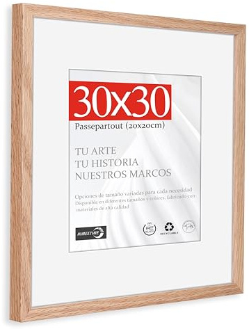 HIMEETIME® 1x Bilderrahmen für 30 x 30 cm Natur Holz Eiche Dünner Rahmen,Picture Frame 30x30cm, Mittelgroßer quadratischer Bilderrahmen mit Folienabdeckung – Nur zur Wandmontage