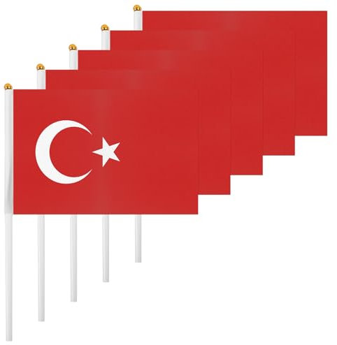 ASUNO Lot de 20 drapeaux turcs à main - 14 × 21 cm - Mini drapeau turc en polyester pour décorations de fête, coupe du monde de festival international, événements intérieurs et extérieurs