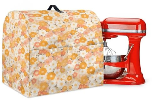 Pxjivorg Protective Dust Cover for 6-8 Quart Mixer Stand Mixer Cover with Pockets for Extra Kitchen Accessories Small Yellow Flower Size L